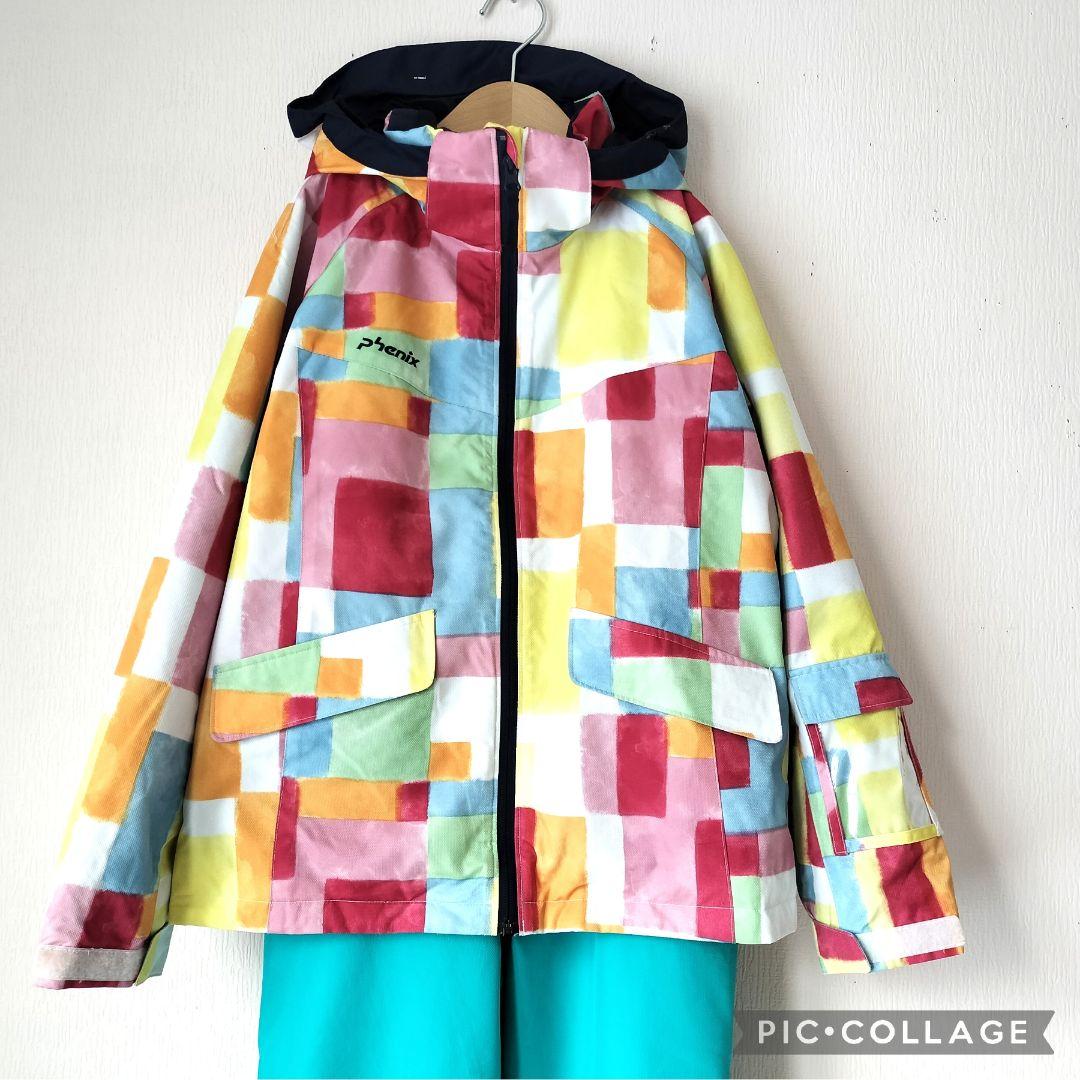 美品☆Phenixスキーウェア女の子150 140 上下 パステルブロック×水色