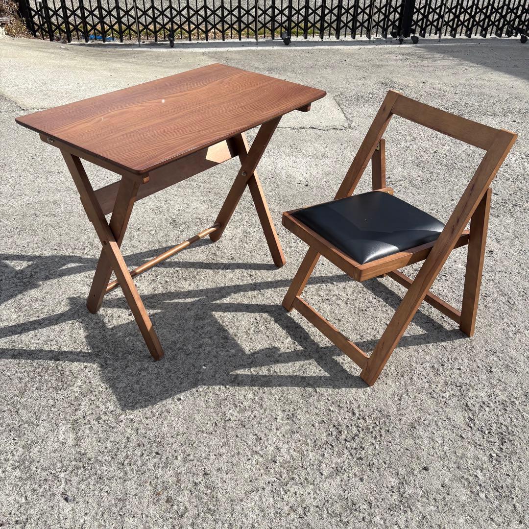 北欧レトロ オーヤマ 木製 折りたたみテーブル 折りたたみチェア セット 古家具