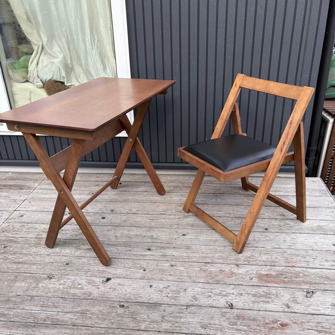 北欧レトロ オーヤマ 木製 折りたたみテーブル 折りたたみチェア セット 古家具