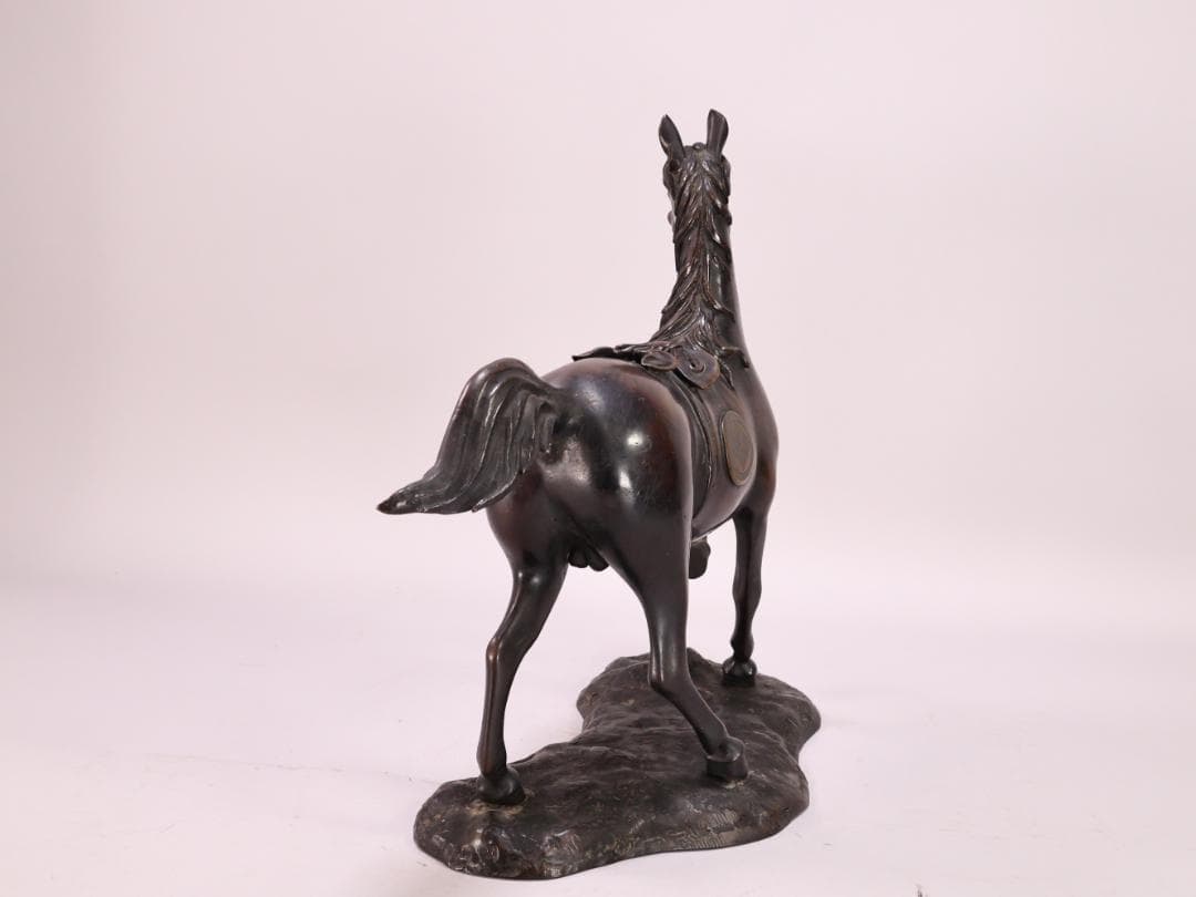 BK198　時代金工　古銅製　大名馬　置物　床飾　ブロンズ像　家紋　武田菱