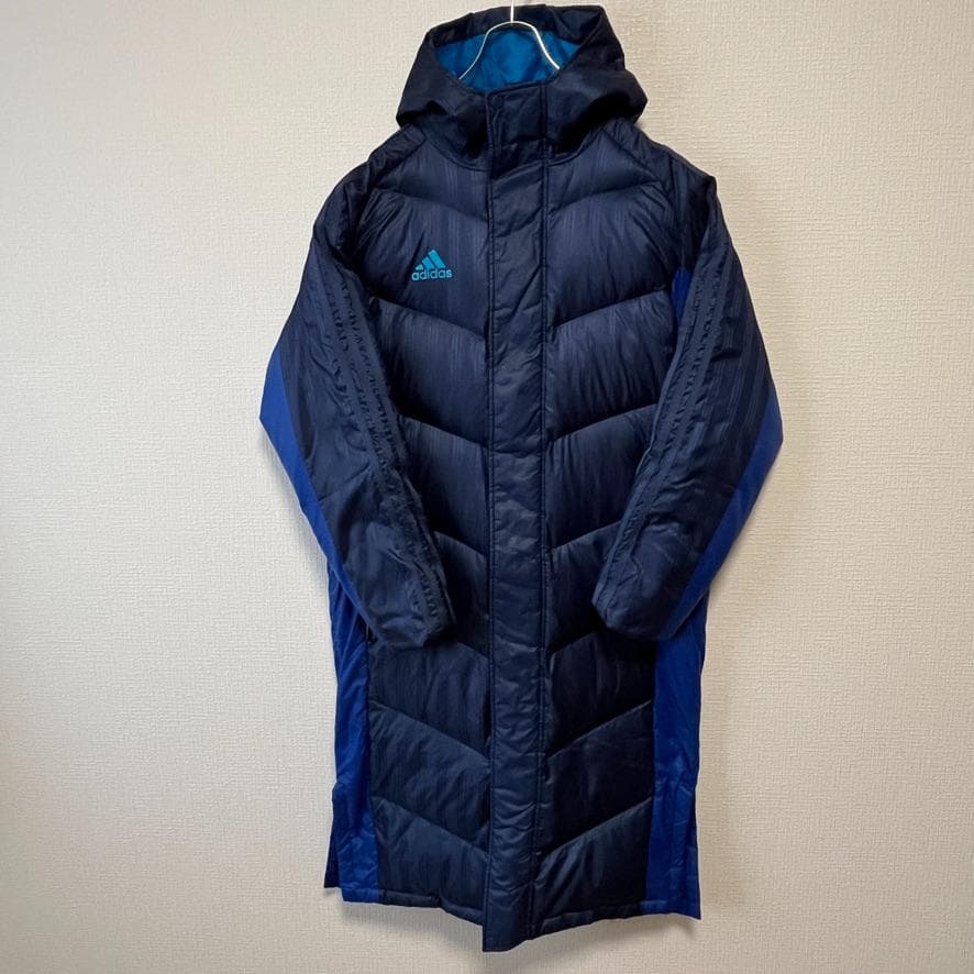 【良品】 adidas ３ストライプス ワンポイントロゴ ダウン ベンチコート
