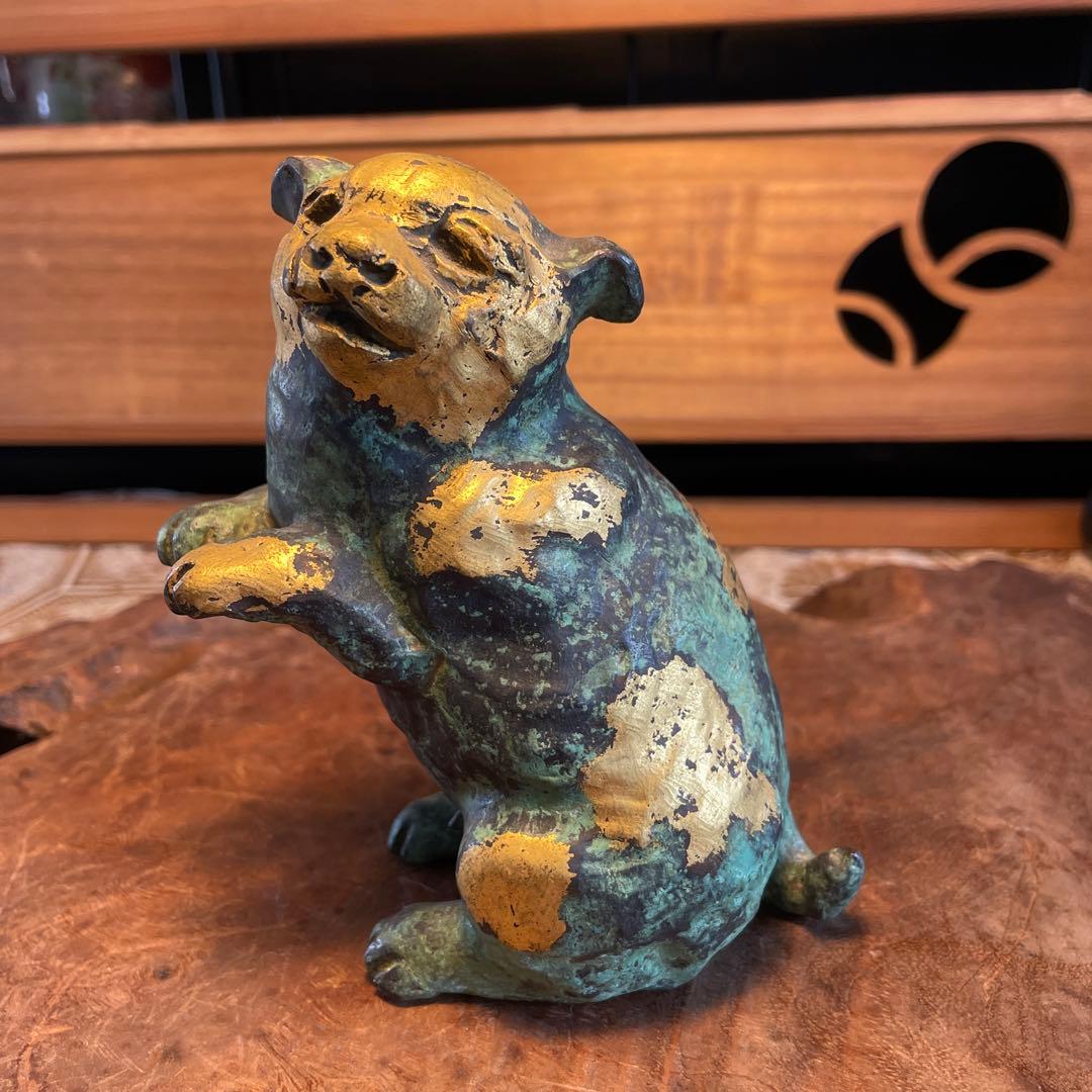 五世 秦藏六造， 塗金子犬置物，金工，藏六造