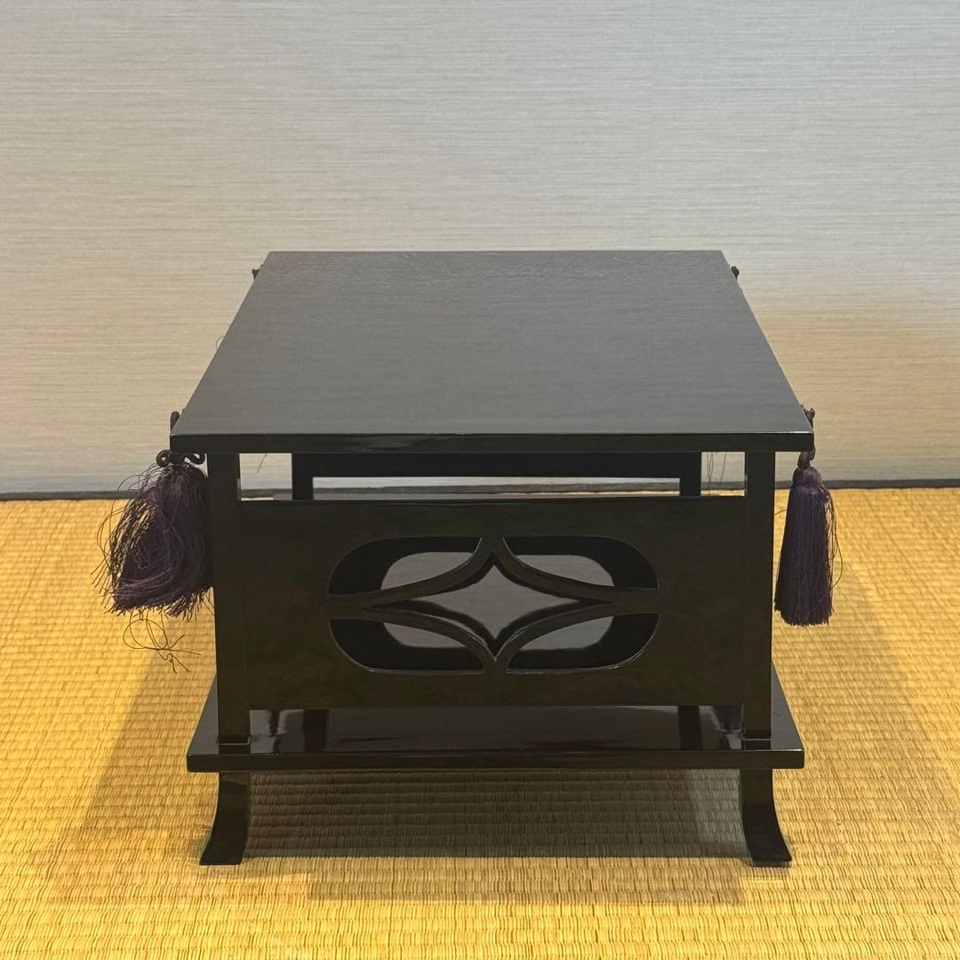 塗師 喜斎 作 蝋色 冠卓 房飾 共箱 木製漆器 花台 二段