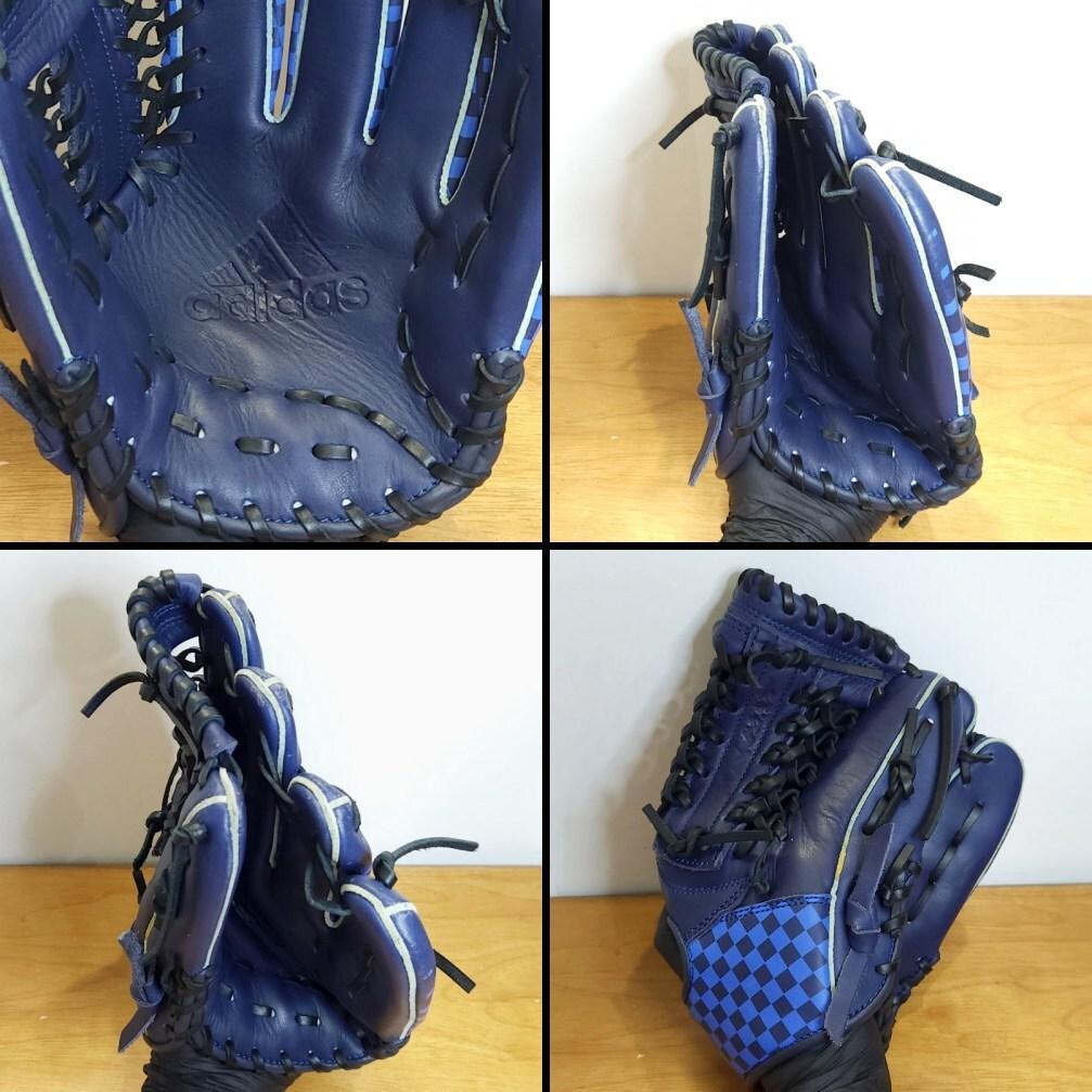 アディダス チェッカーブルー 人気チェッカー柄レザー使用 美品 軟式グローブ