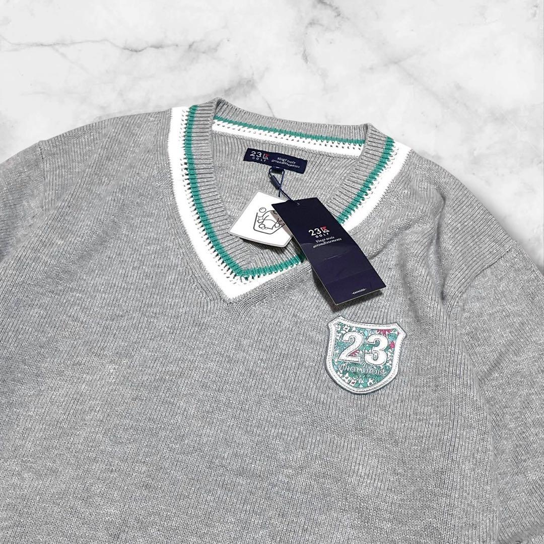 【未使用タグ付き】23区 GOLF ニット 長袖 エンブレム グレー サイズM