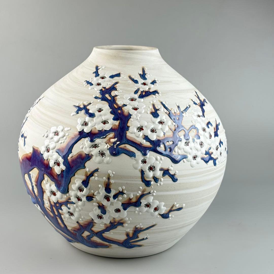 中国美術 景徳鎮 熊軍作 色絵 花瓶 花器