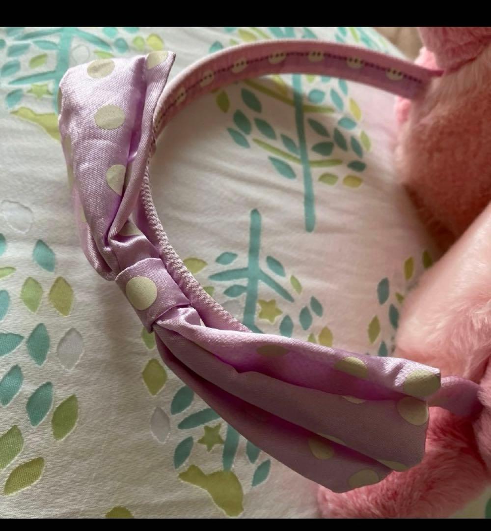 マイメロ　ふわふわファー　ピンクカチューシャ　ラベンダードットリボン　うさぎ