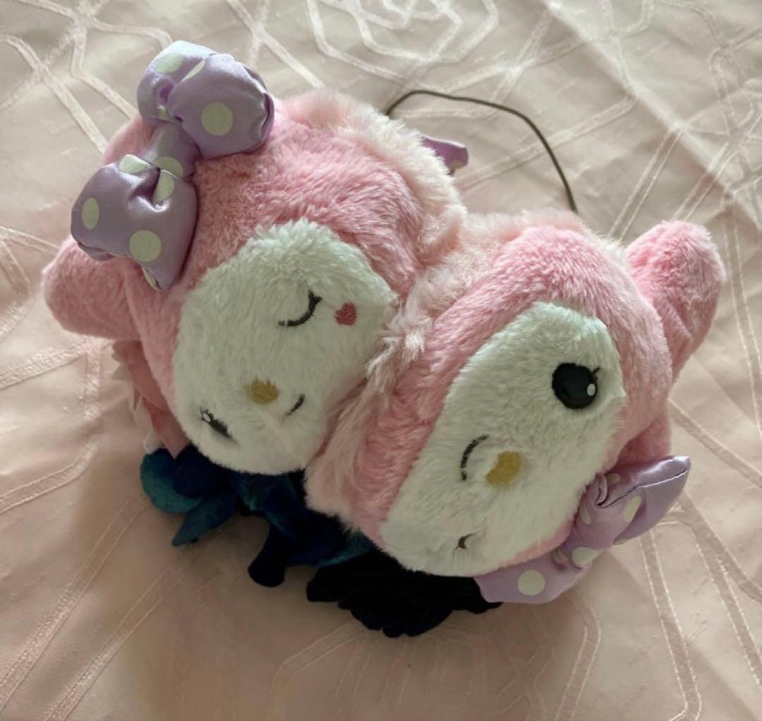 マイメロ　ふわふわファー　ピンクカチューシャ　ラベンダードットリボン　うさぎ