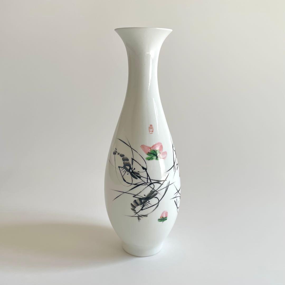 景徳鎮製 薄胎 蛋殻 花瓶 海老図 花器 中国美術 粉彩