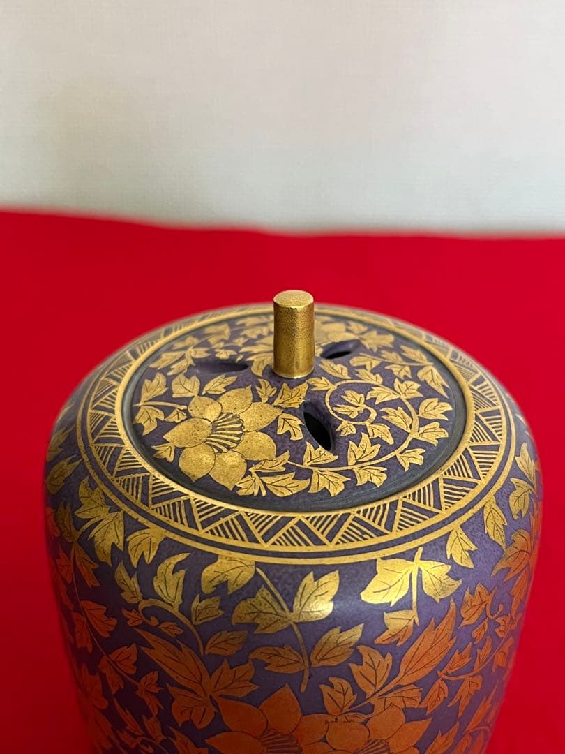 人間国宝 吉田美統 『紫釉金襴 花唐草文 香炉』管理Y37 真作保証