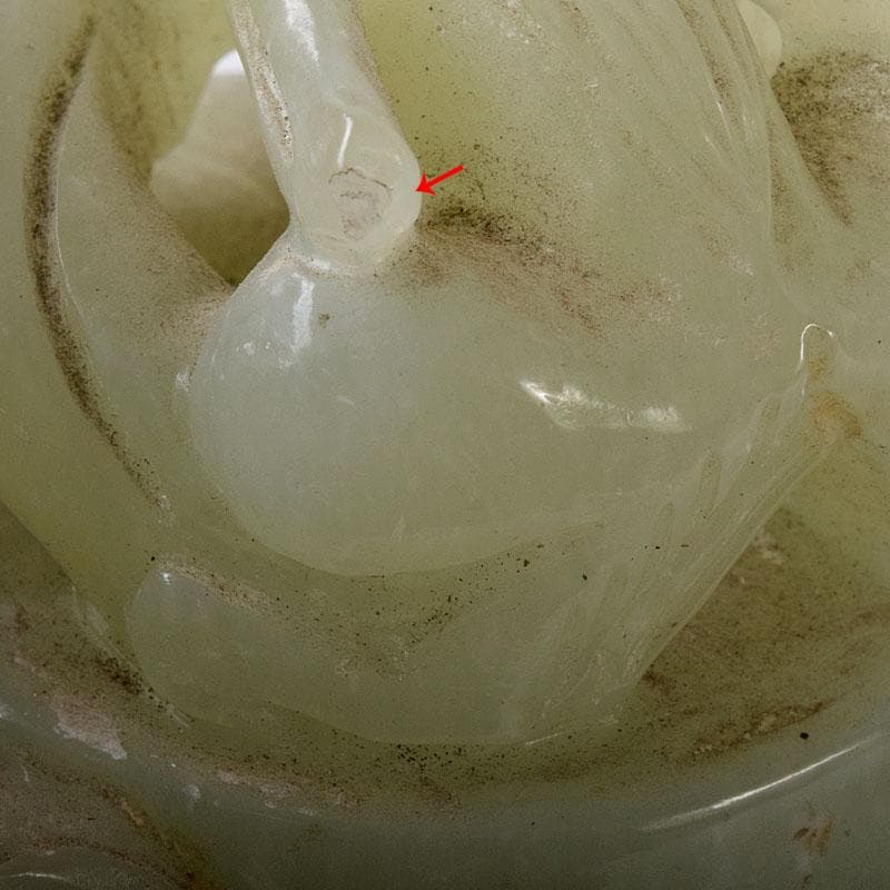 中国　玉石彫刻　雙耳活環　獅子鈕蓋爐　三足香炉　唐木台付　C　8256