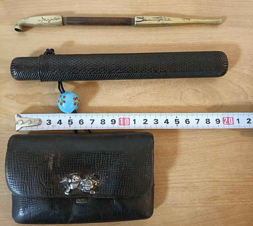 【提物①】煙管 煙草入れ かます 煙草入れ 蜻蛉玉 骨董 喫煙具 時代物