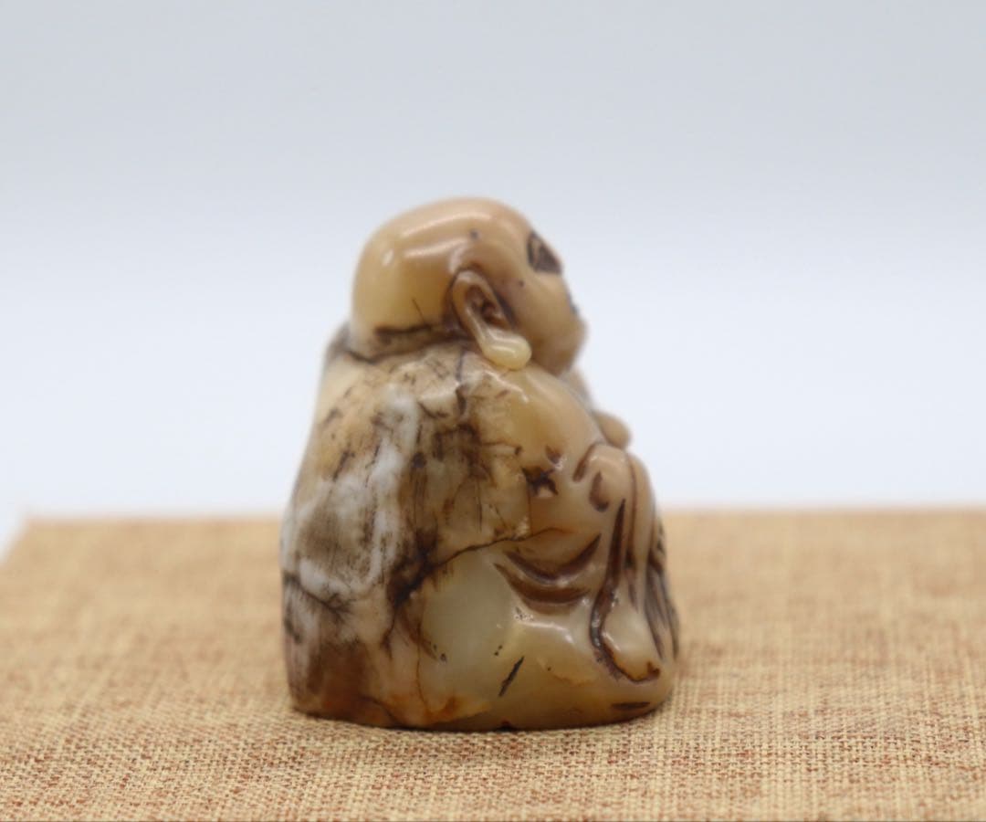 中国　清時代　寿山石彫布袋　印材　置物　重さ86g 箱入　送料込み250816