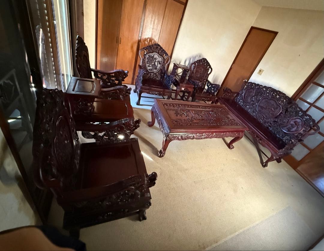 アンティーク家具 紅木家具 長椅子 3人がけ ベンチ 中国家具