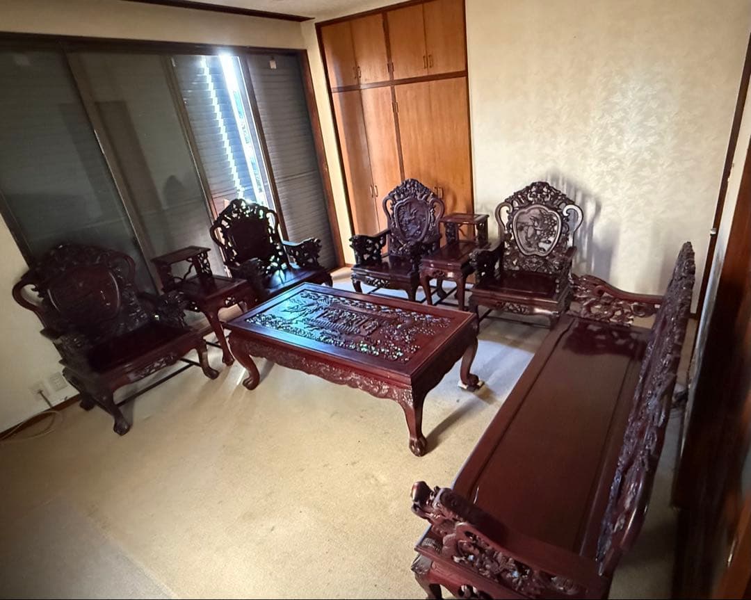 アンティーク家具 紅木家具 長椅子 3人がけ ベンチ 中国家具