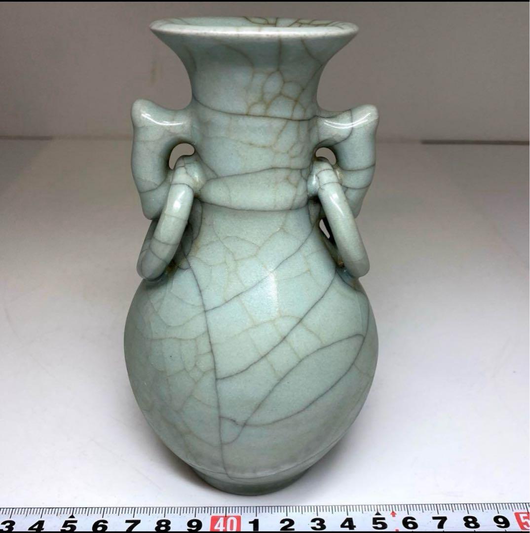 専用　中国古官窯　哥窯青磁ひび焼き　花瓶　高さ14.8㎝