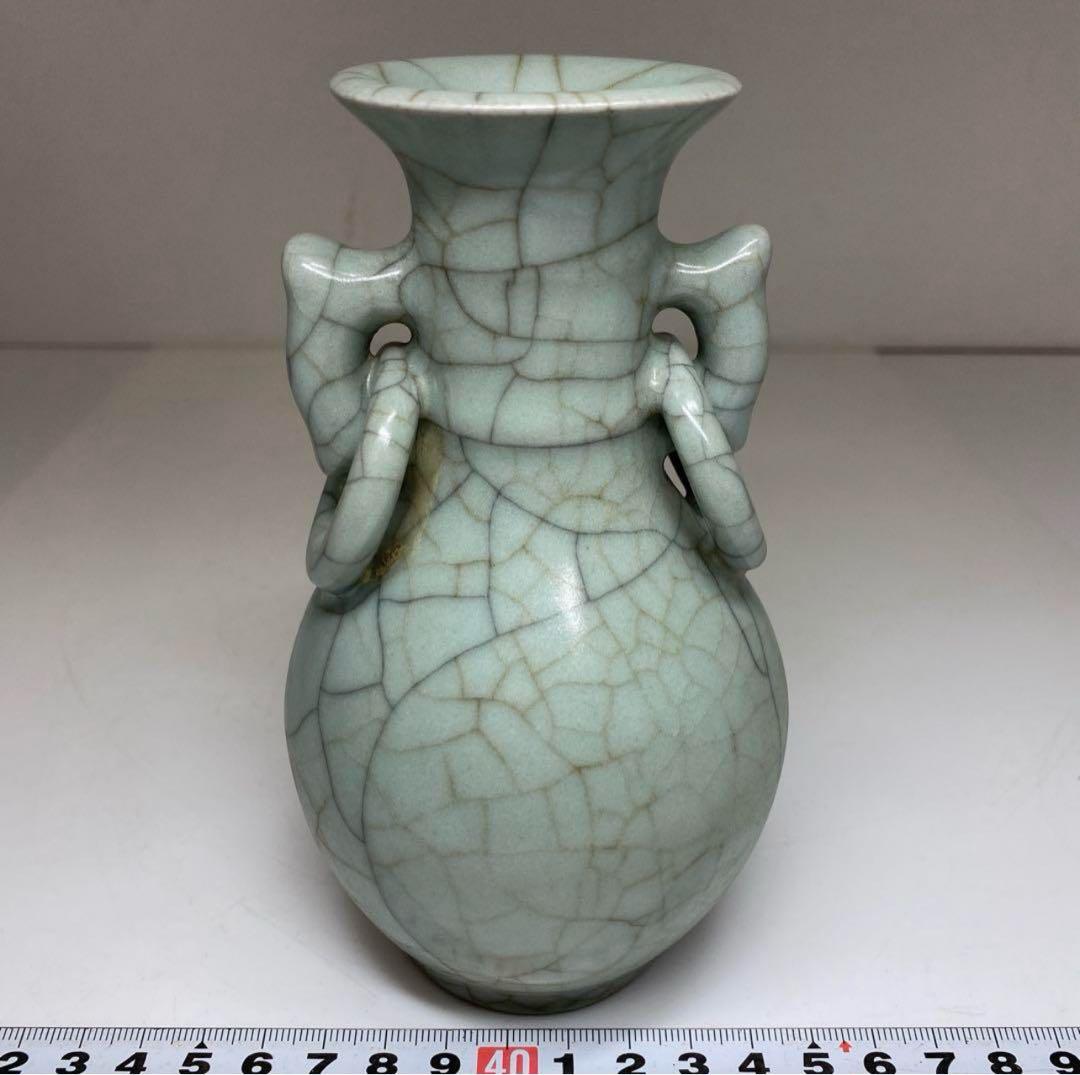 専用　中国古官窯　哥窯青磁ひび焼き　花瓶　高さ14.8㎝
