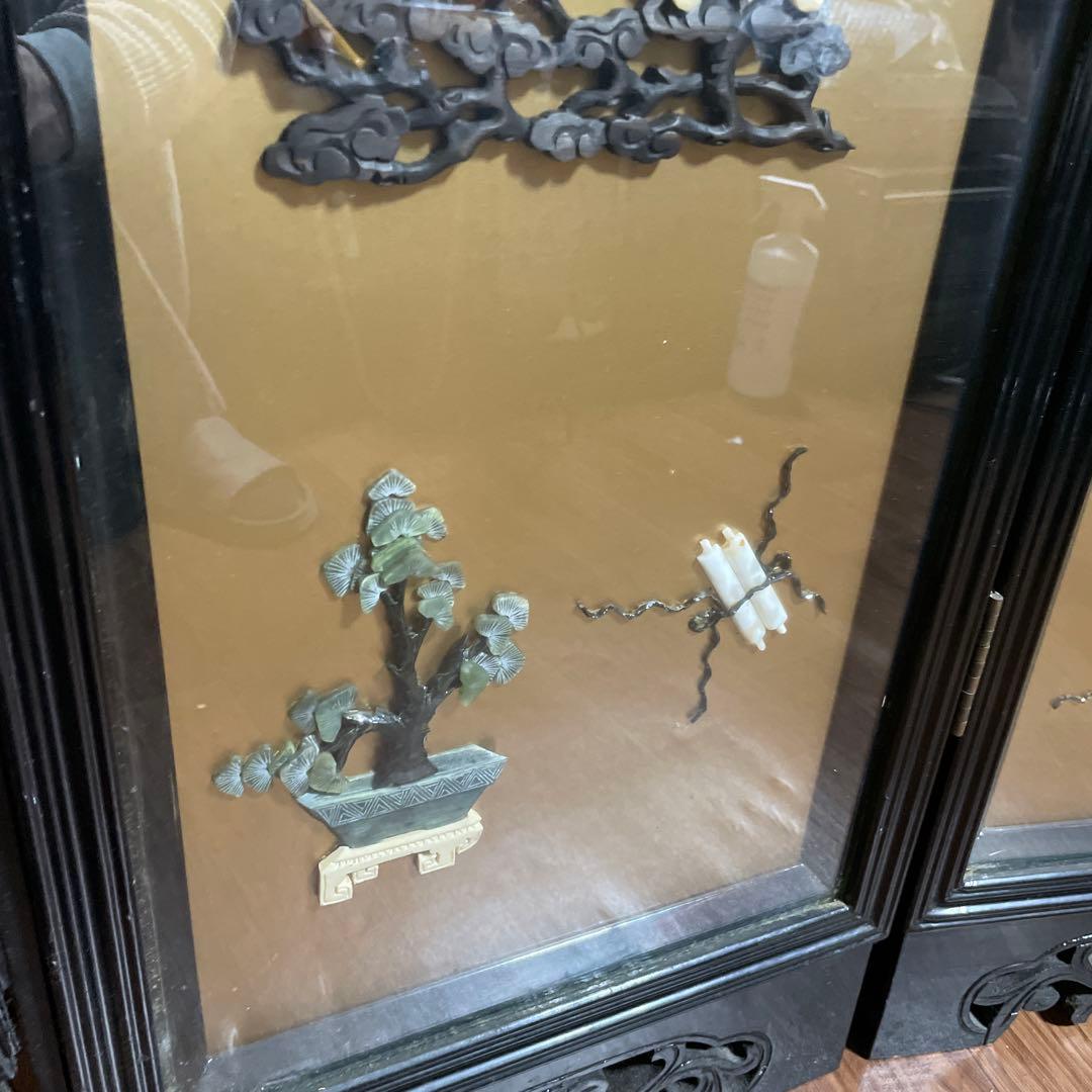 高級　中国美術骨董品　中国屏風　天然石　翡翠　珊瑚　縁起物　風水