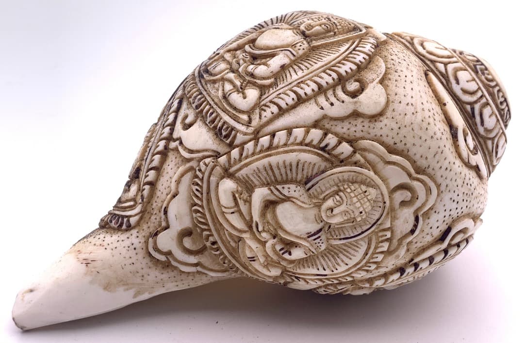 ◆チベット密教法具　法螺貝（シャンカ）ブッダ　釈迦如来　五智如来　五仏-6