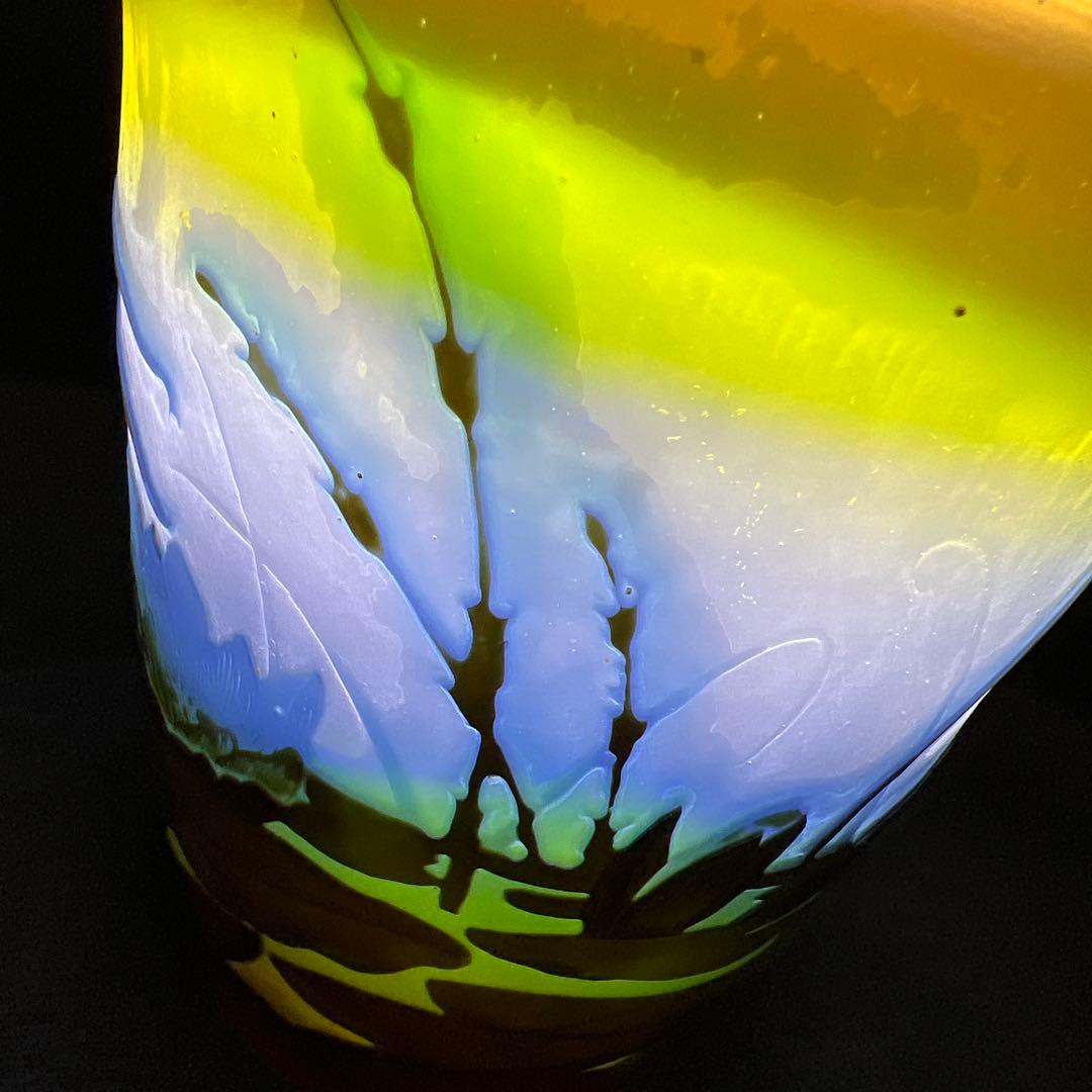 エミール・ガレ　三色酸化腐食彫花瓶　ケース付　鑑定証書付　東Y8-0210☆1F