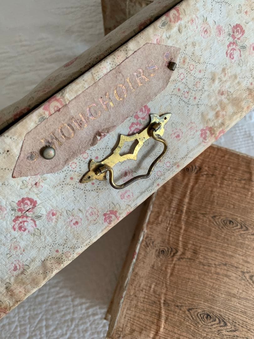 フランスアンティークローズ柄ファブリックカルトナージュドロワー※ピンクラベル