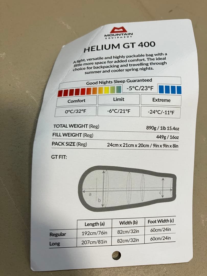 Helium GT 400 寝袋 -24°C対応　マウンテンイクイップメント