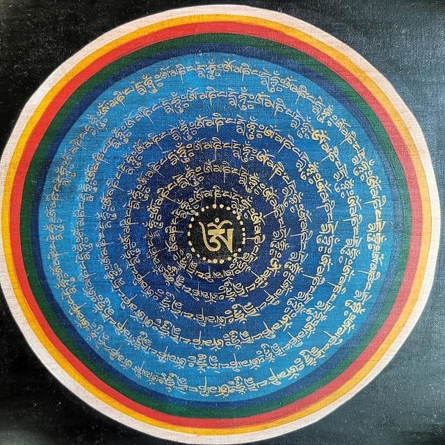オンマニペメフム　マントラ　曼荼羅　ラスタカラー　：　タンカ　仏画（額縁なし）