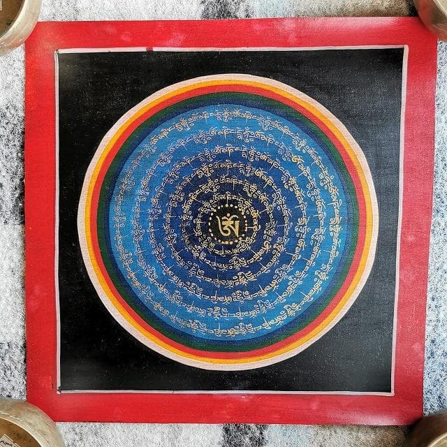 オンマニペメフム　マントラ　曼荼羅　ラスタカラー　：　タンカ　仏画（額縁なし）