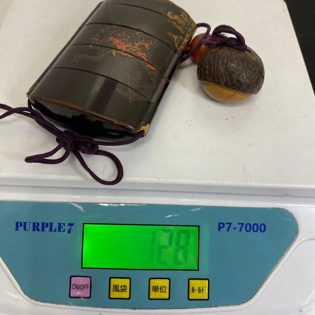 江戸時代　蒔絵鬼図内梨地印籠　共箱　128g 東Y7-0328☆2Fトコカ