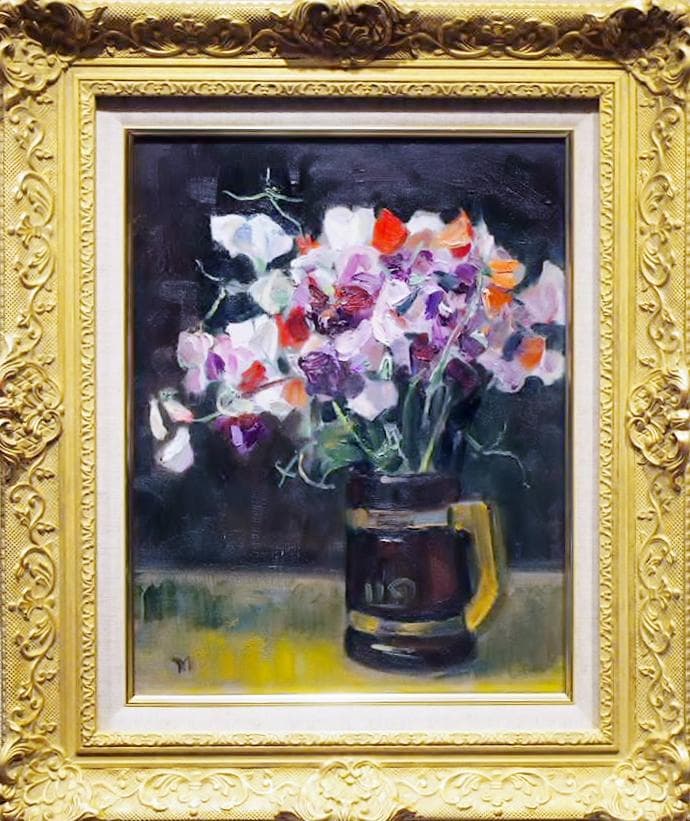 【真作】金畑　実「スイートピーの花」東京美大　師・藤島武二　光風会　鳥取米子