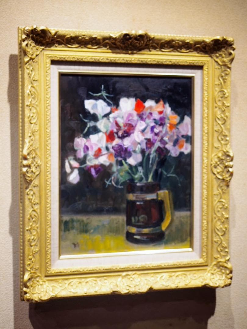 【真作】金畑　実「スイートピーの花」東京美大　師・藤島武二　光風会　鳥取米子