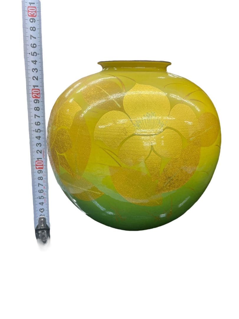 九谷焼 花瓶 8号花瓶・釉裏金箔彩山茶花（花台付）