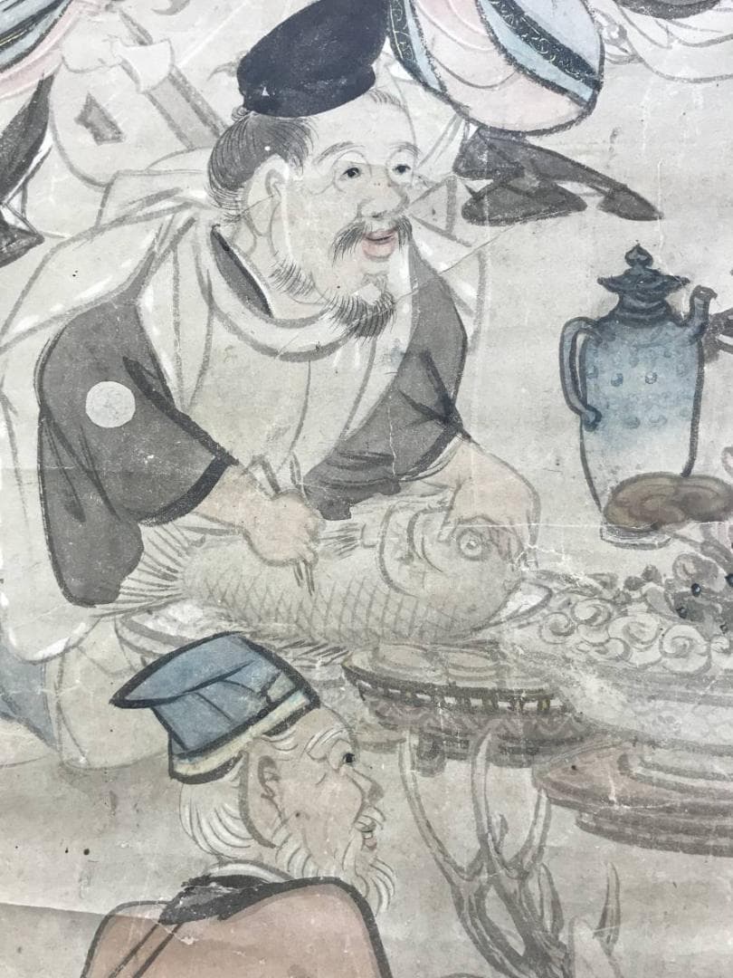 真作/柴田義董/七福神図/人物図/掛軸☆宝船☆AE-430