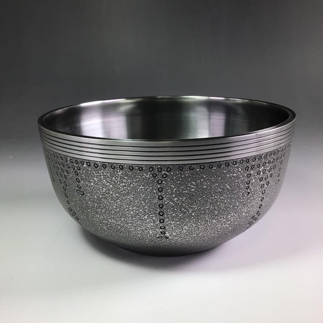 Ｒ５６６　建水　金属製『金谷宗林造』『瓔珞彫』『茶こぼし』　共箱　茶道具