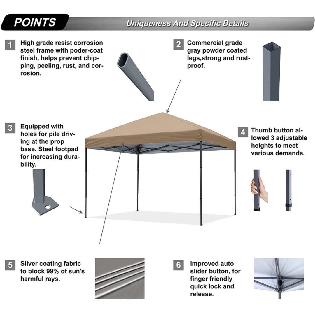 タープテント ワンタッチ アウトドア 3m/2.5m/2m 3段階調節大型テント