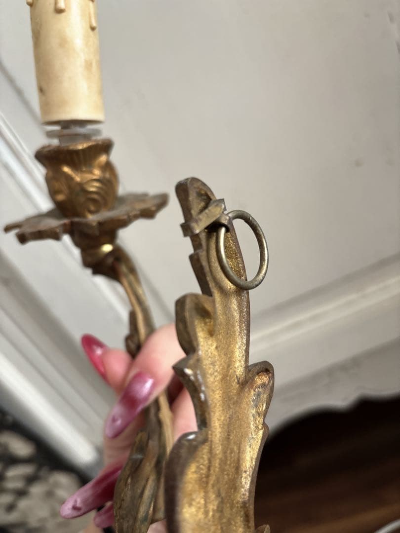 フランスアンティーク　ウォールランプ　2灯　キャンドルソケットカバー　壁掛け