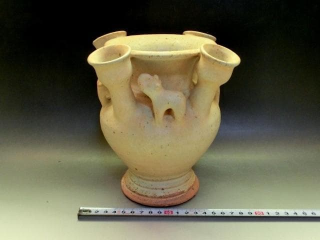 壷●唐物白釉珍獣多口瓶 古い花器 花生け 壺 古玩 中国 時代物 骨董品 希少■