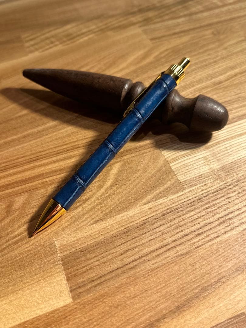 革軸ペン 藍染クロコダイル 本革 加藤金属