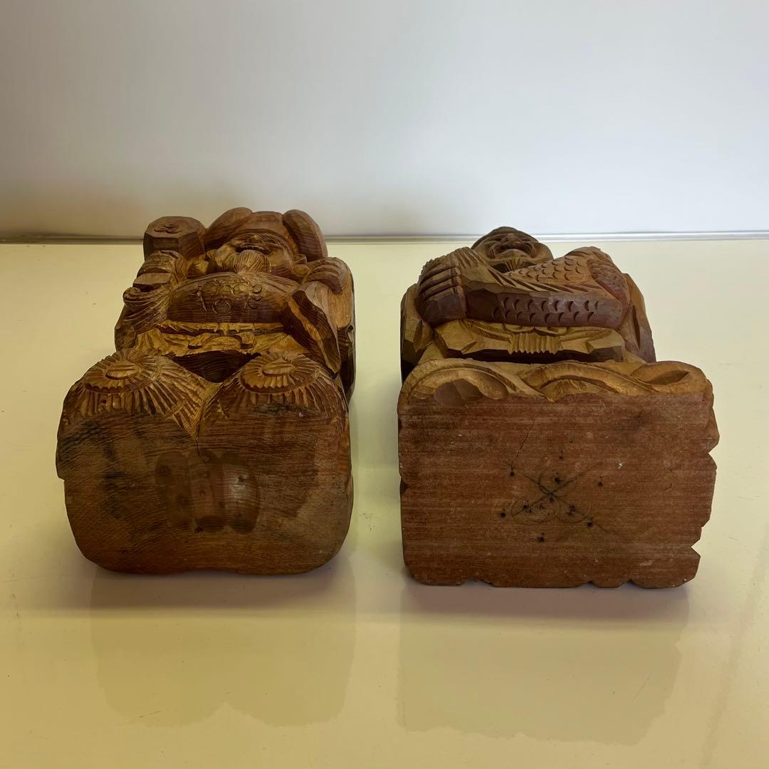 明治期 木彫 恵比寿大黒像 一対 商売繁盛 福神像 高さ35cm◎古美術 庵々