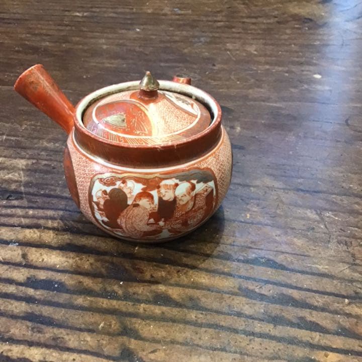 小野窯　赤絵細密唐人画急須　江戸時代