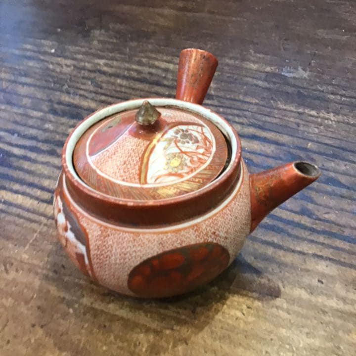 小野窯　赤絵細密唐人画急須　江戸時代