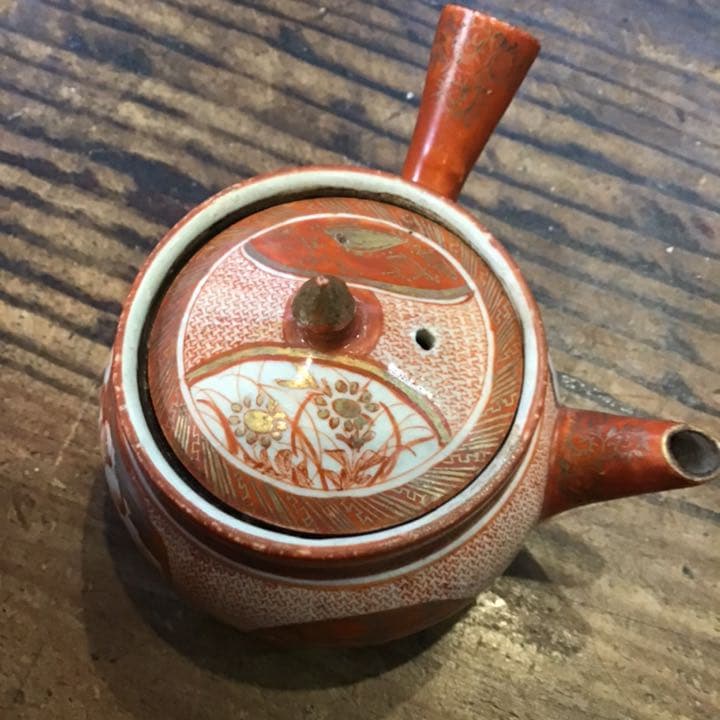 小野窯　赤絵細密唐人画急須　江戸時代