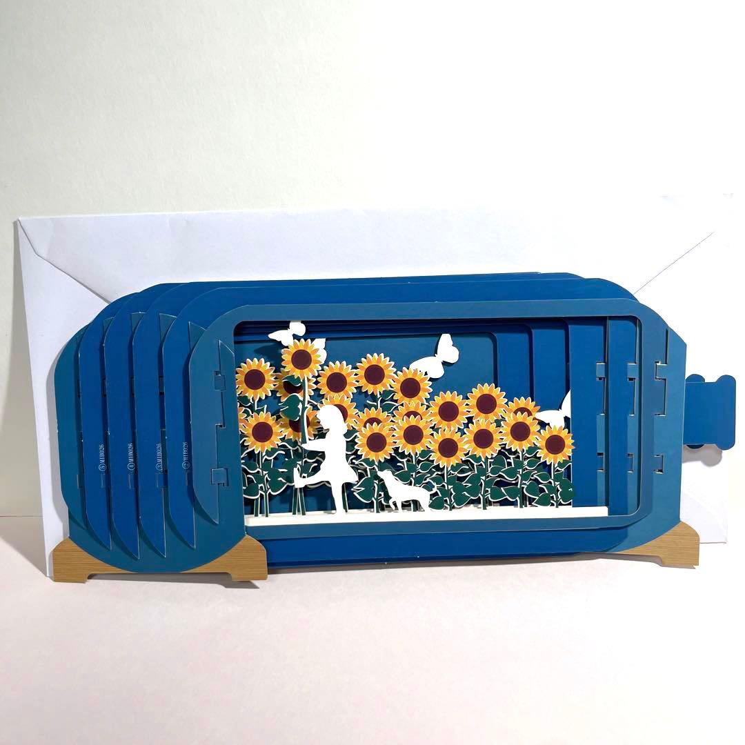 イギリス　グリーティングカード　立体　3D ヒマワリ ネコ　ひまわり畑