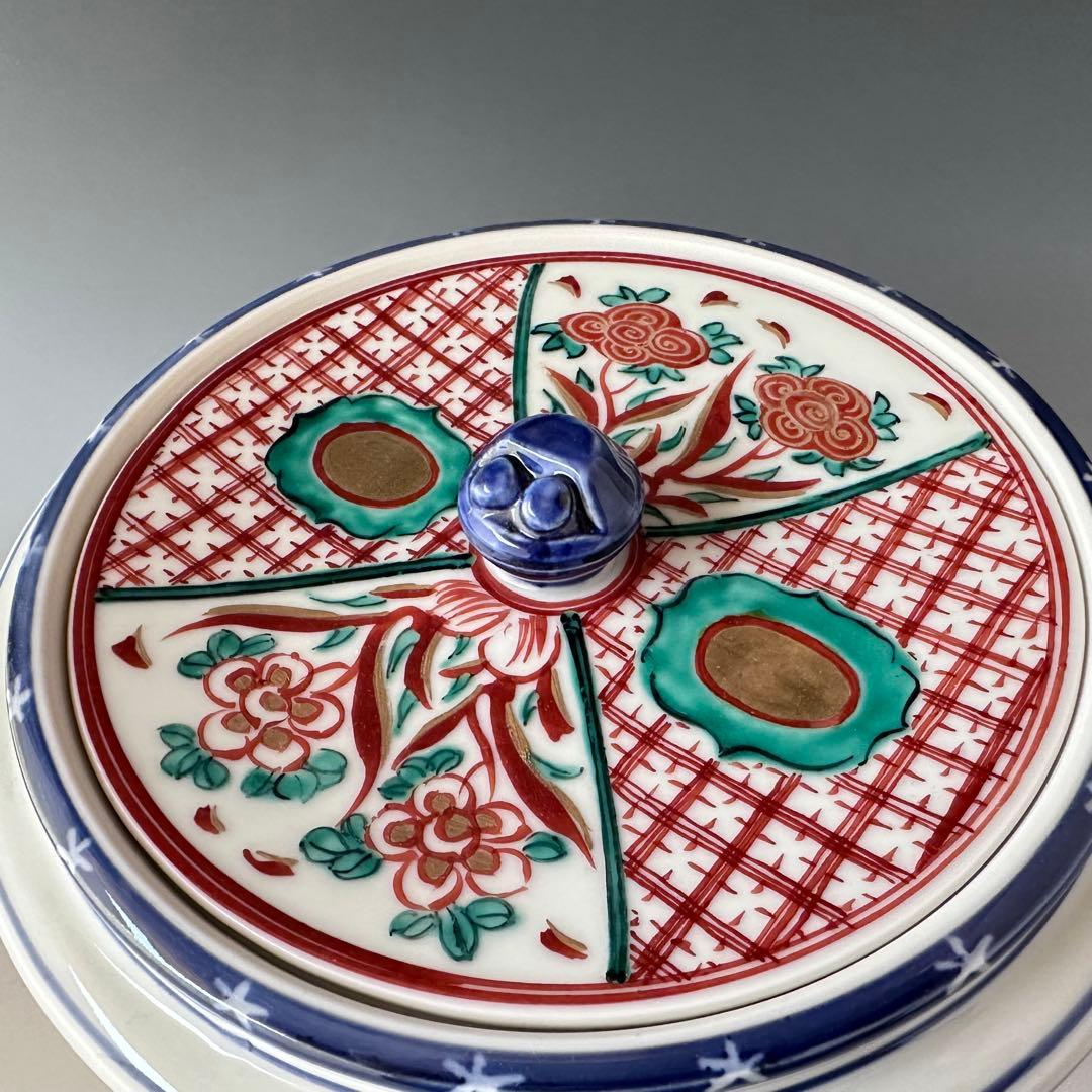 茶道具　染付　竹　水指　蓋赤絵　手塚桃峰　共箱　京焼　茶会　稽古　棚