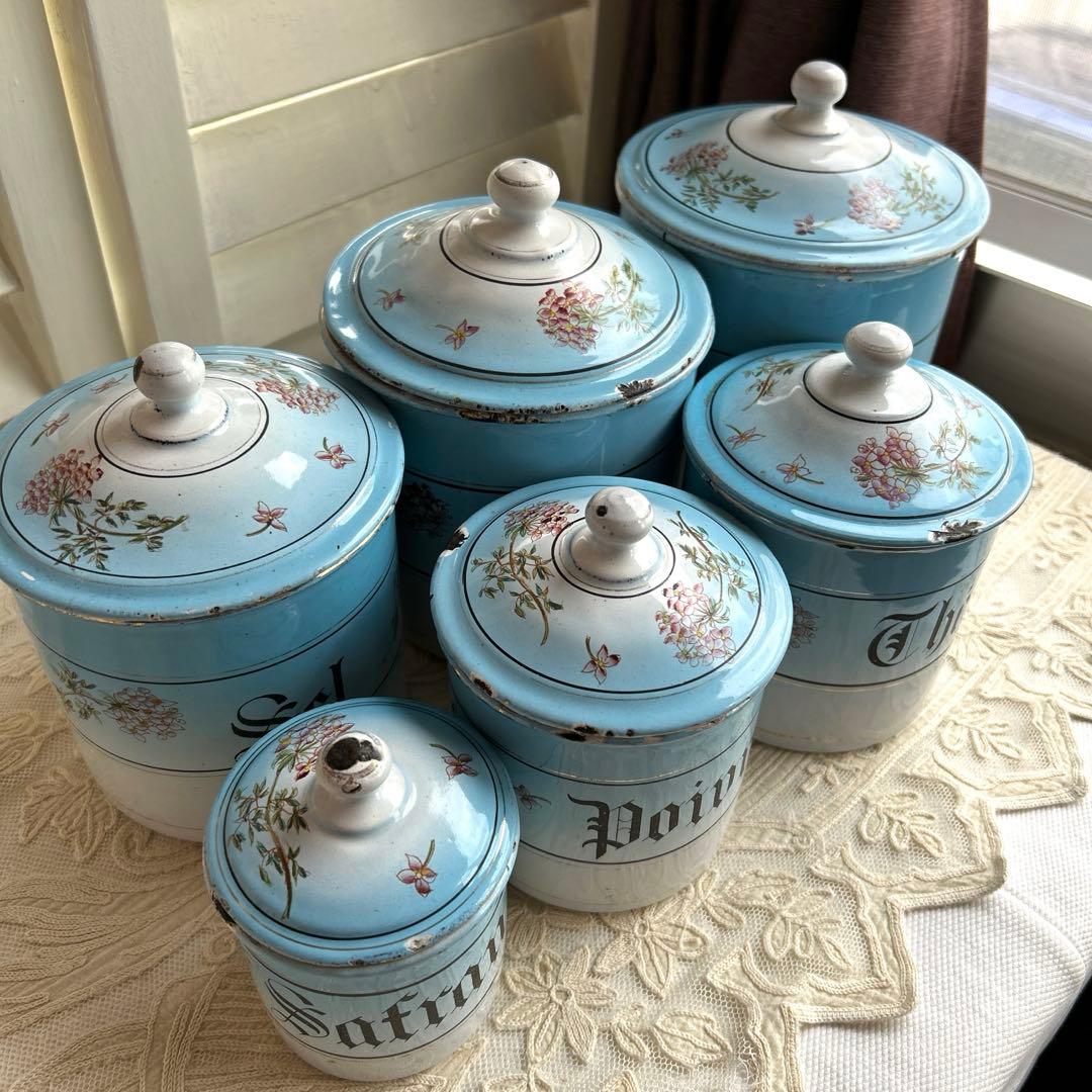 フランスアンティーク　ホーローキャニスター6 個set