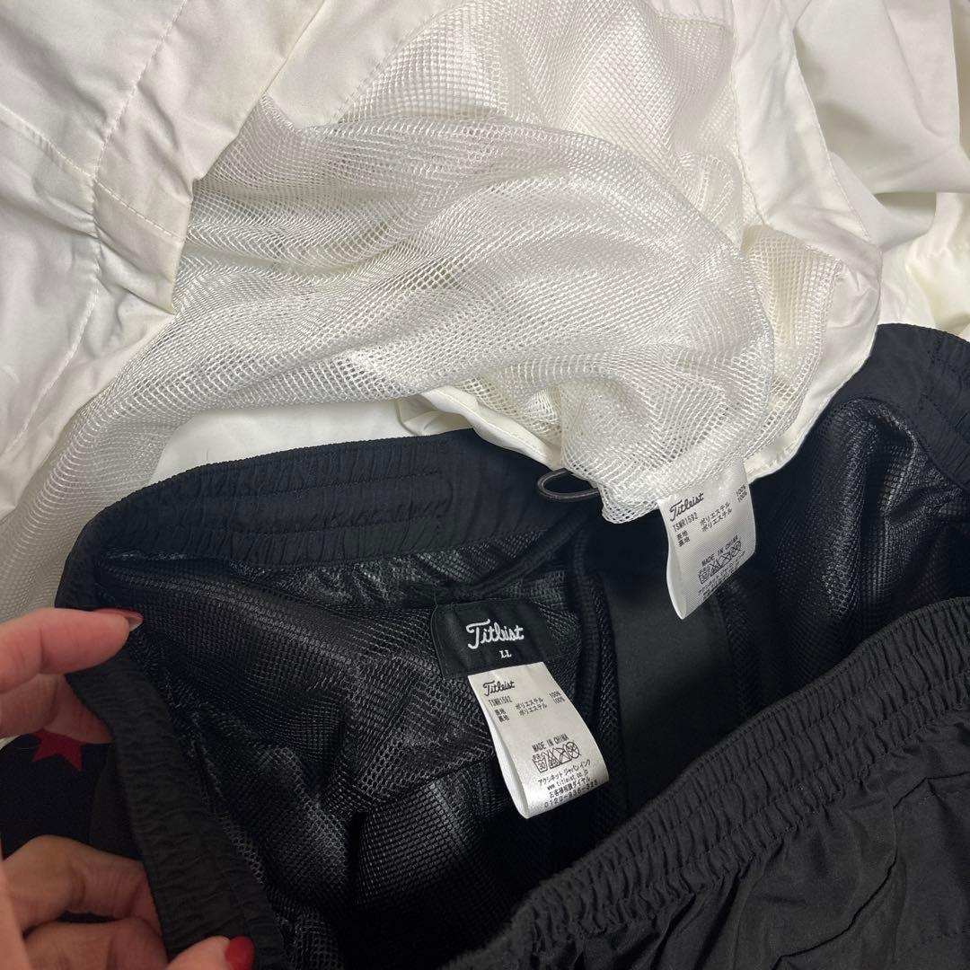 Titleist レインウェアセット白ジャケット黒パンツズボンLLタイトリスト