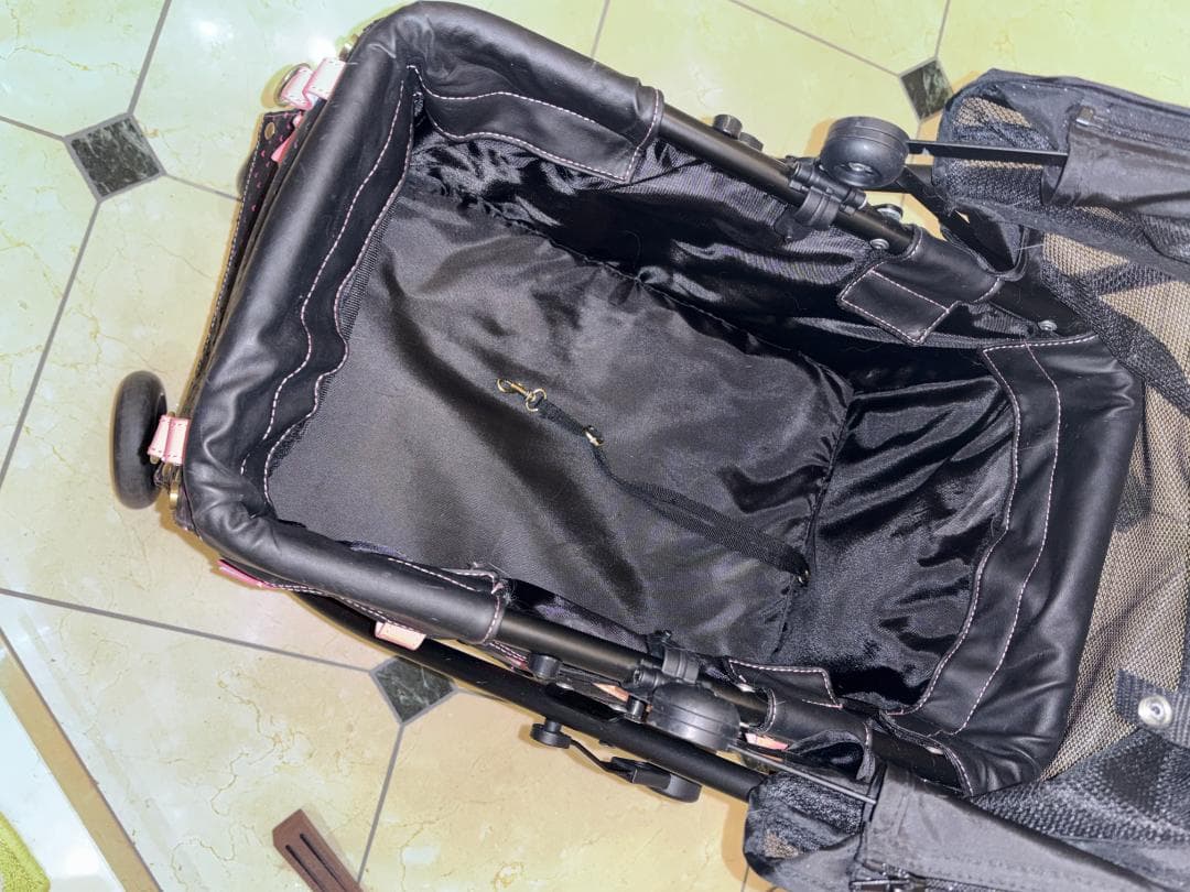 ペットカート ブラック ピンク ハート柄