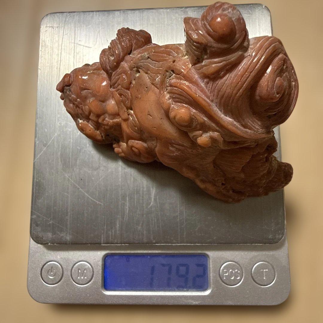 赤珊瑚　獅子　彫刻　高さ約7cm 重さ約179.2g