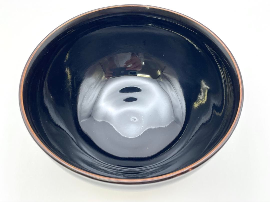 【S】萬二窯　萬二作 天目釉 抹茶碗 茶道具 茶碗 共箱入り