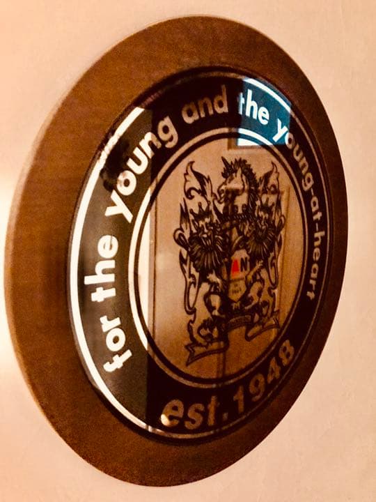 値引VAN昭和レトロ向獅子デザインのパブミラー35cmくらい